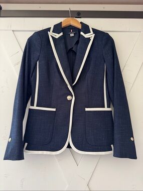 Tommy Hilfiger Women’s Navy Blazer with White Trim - Classic Tailored Jacket